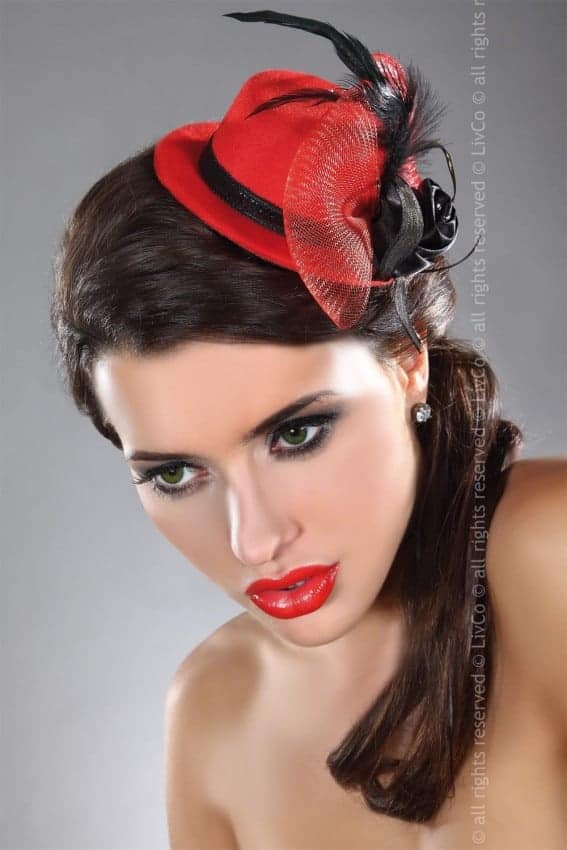 Livia Corsetti Red Fascinator with Black Feathers