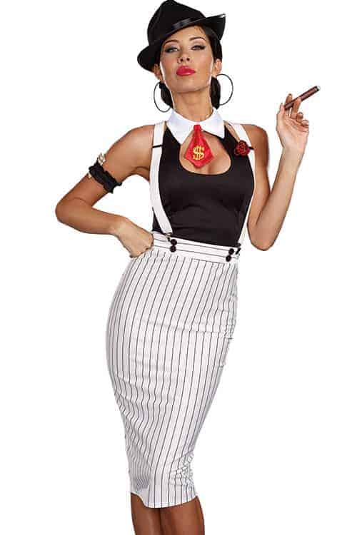 for Adult Boss Babe Fancy Dress Costume Outfit Ladies Gangster Moll Costume...