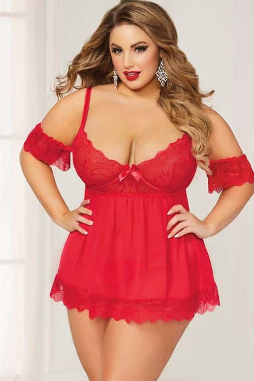Seven til Midnight Two Piece Lace Babydoll And G-string Set STM11390