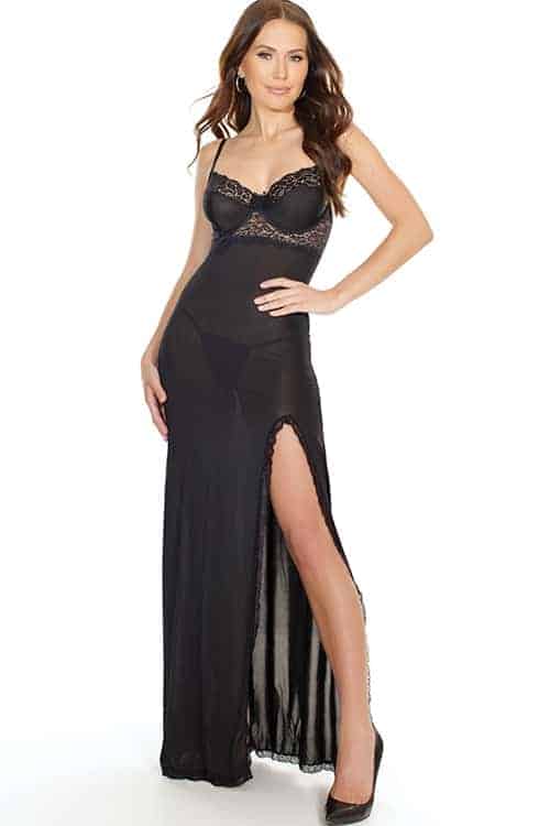 Coquette Lace and Microfibre Long Gown front