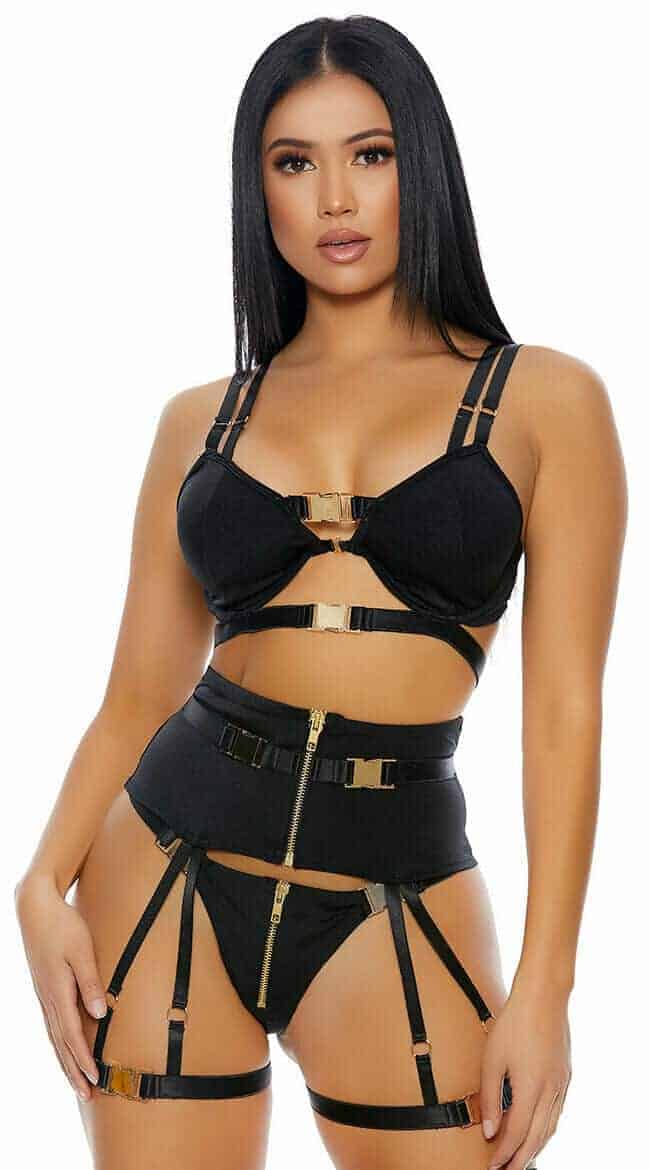 Forplay Click Bra, Panty and Garter Belt front